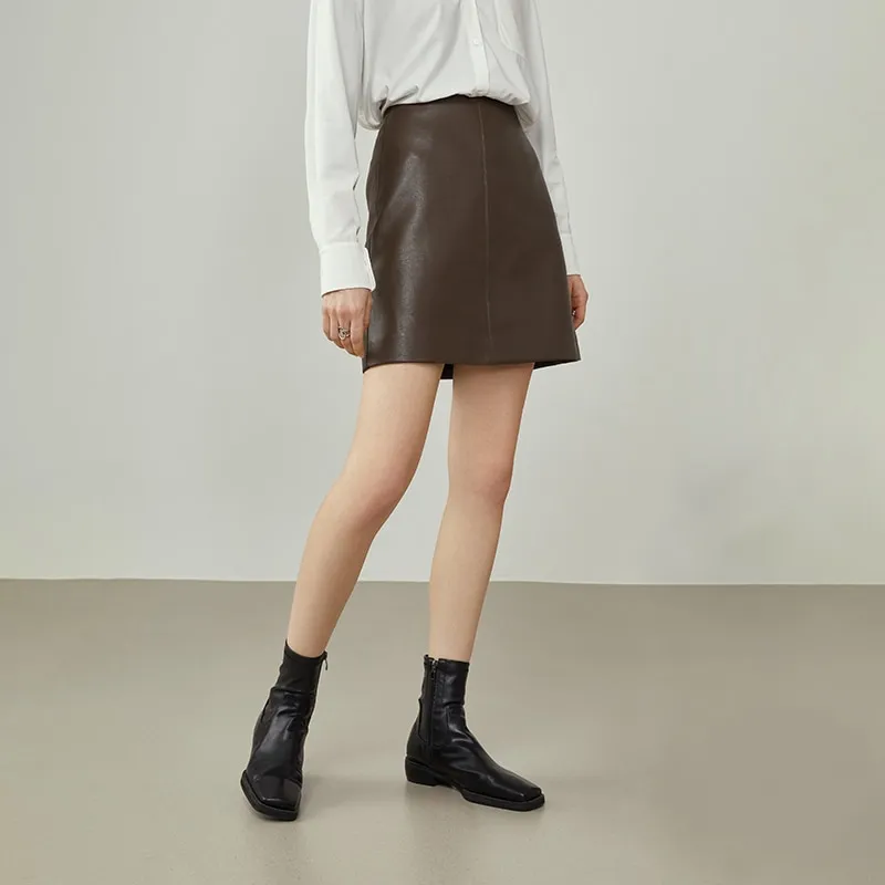 Moxie Brown Leather Skirt