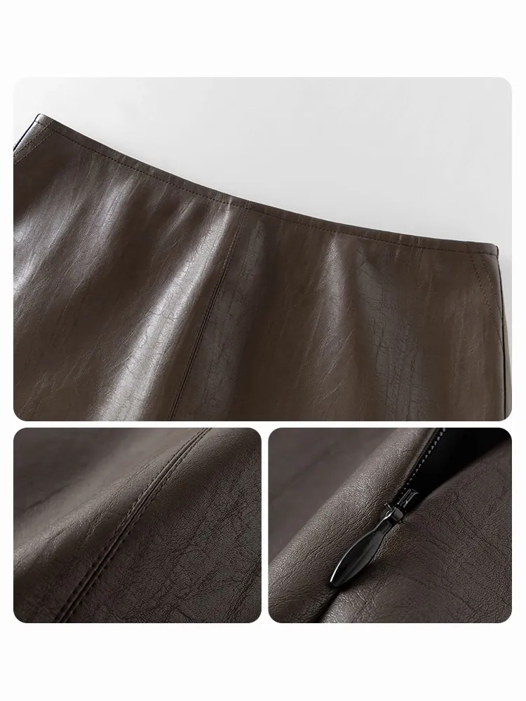 Moxie Brown Leather Skirt