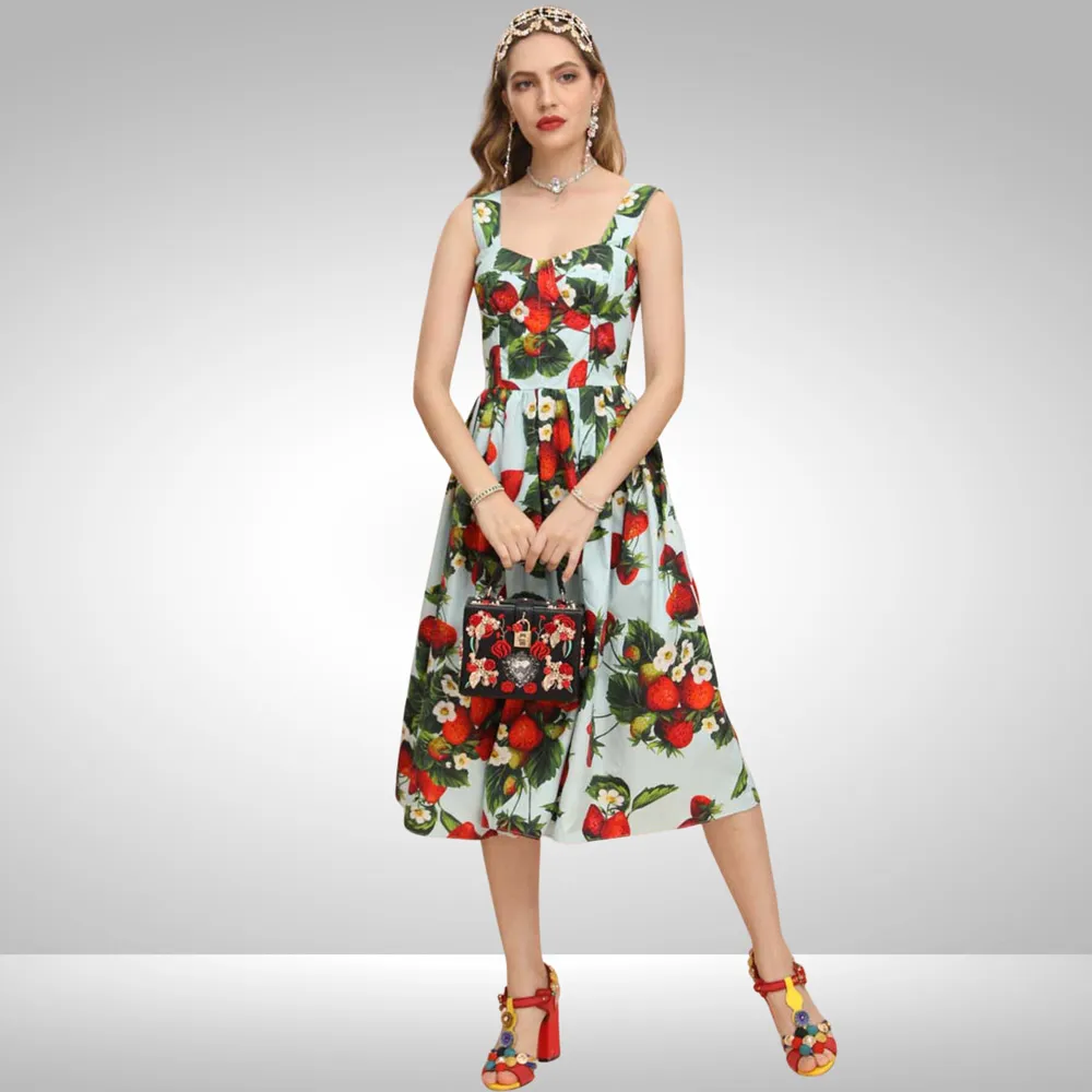 Viki Strawberry Midi Dress