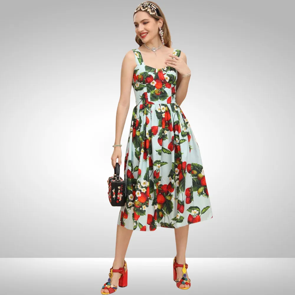 Viki Strawberry Midi Dress